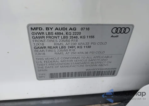 2017 Audi Q3 2.0T Premium из США, поврежденный, VIN WA1ECCFS5HR003565